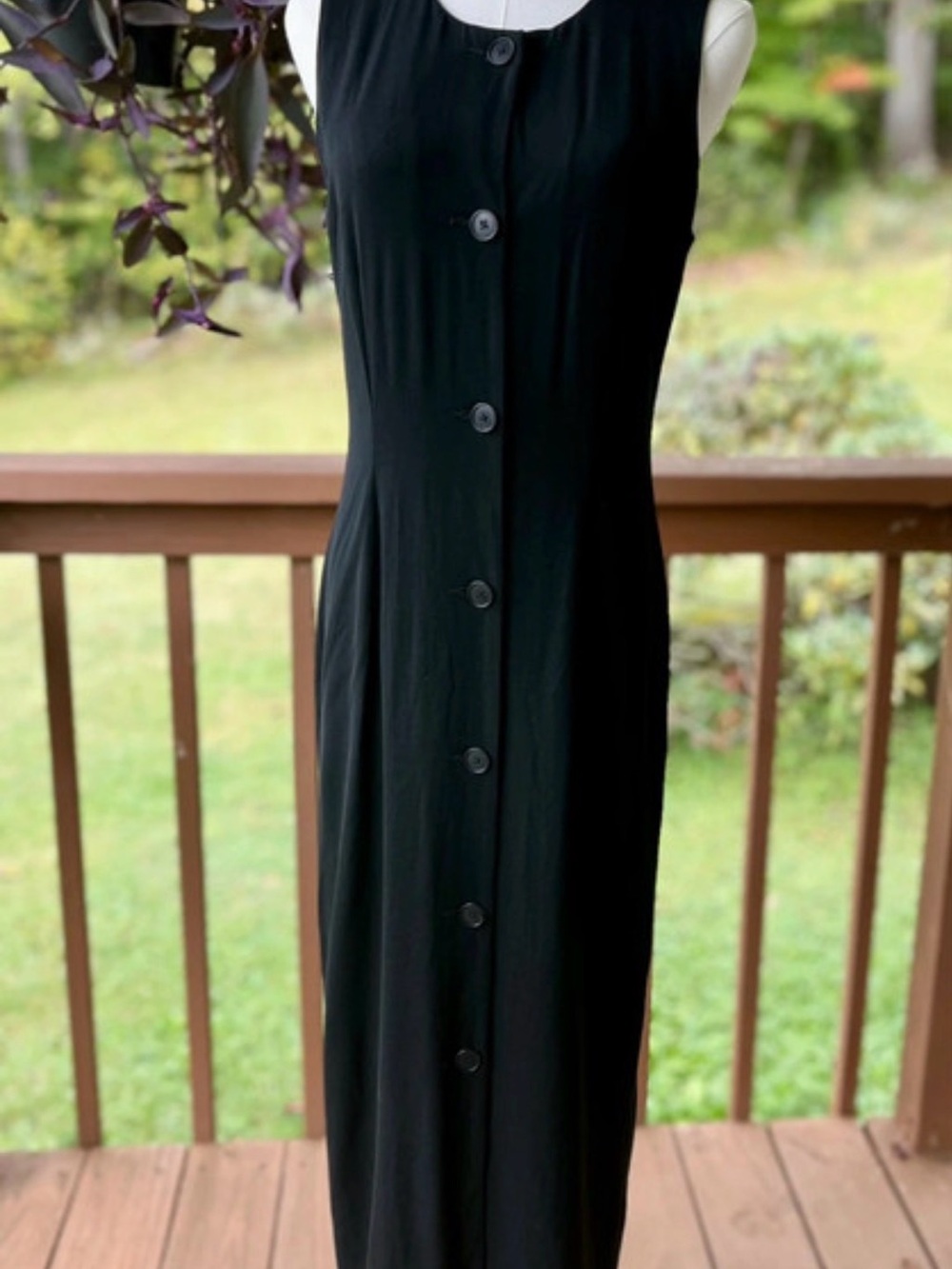 Vintage 90s Banana Republic Black Sleeveless Button-Front Maxi Dress